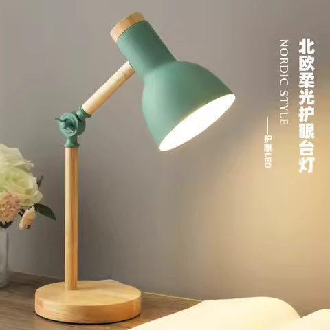 Lampe de Chevet Bois Nordique LED - Tête Pivotante, Protection Yeux