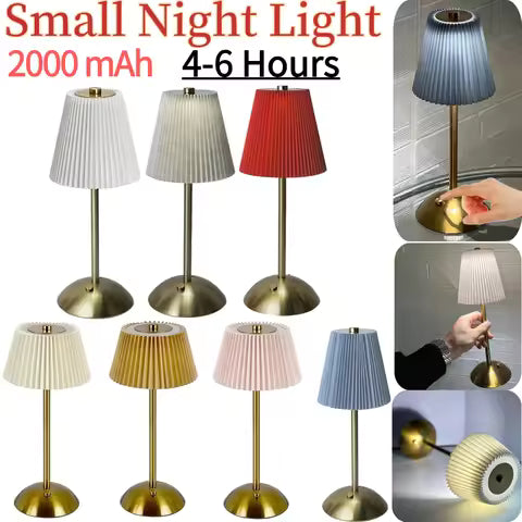 Lampe de Table LED Sans Fil, Rechargeable USB, Intensité Variable - Design Métal Plissé Portable