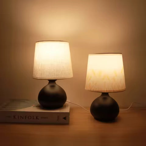 Lampe de Chevet Design Moderne en Tissu avec Lumière Chaude et USB