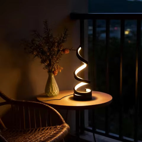 Lampe de Bureau LED Moderne en Spirale - 3 Couleurs, Gradation Tactile, Charge Facile (Noir/Blanc)