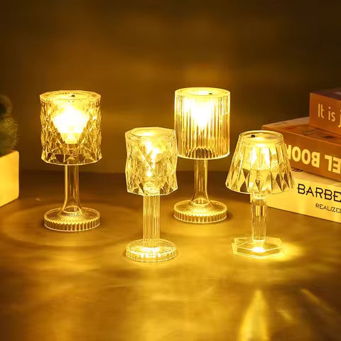 Mini Lampe de Table LED Cristal - Veilleuse Changement de Couleur à Batterie pour Chevet, Dîner, Bar, Fête