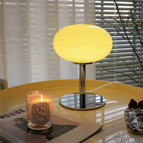 Lampe de Table "Sucette" en Verre Crème - Style Rétro & Ambiance Douce pour Salon ou Chambre