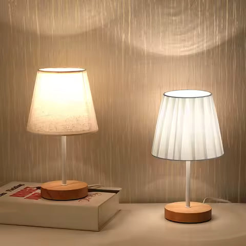 Lampe de Chevet Bois USB Lumière Chaude - Design Cylindrique pour Bureau & Chambre