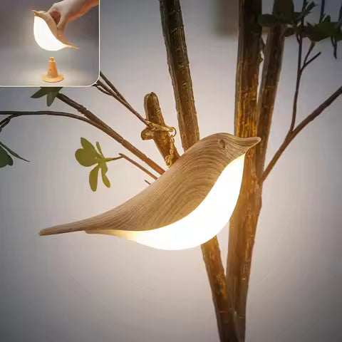 Veilleuse LED "Bird" en Bois Rechargeable - Lampe de Chevet Tactile 3 Couleurs