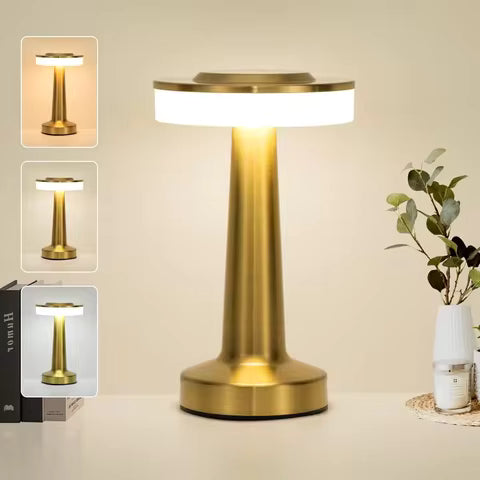 Lampe de Table LED Rétro Dorée Rechargeable et Tactile - Ambiance Bar & Restaurant