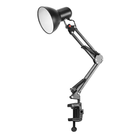 Lampe de Bureau Flexible avec Bras Pivotant et Pince - Support E27/E26 - Idéale pour Studio et Bureau (Noir)
