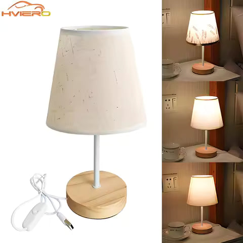 Lampe de Bureau LED en Bois Massif et Tissu - Design Créatif avec Télécommande pour Chambre et Salon