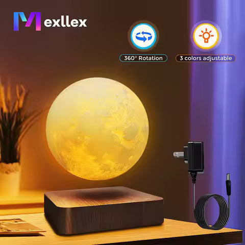 Veilleuse Magnétique Flottante 3D LED - Lampe de Table Créative avec Base en Bois, 3 Températures de Lumière