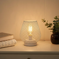 Lampe de Table Rétro Style Cage à Oiseaux - Décoration Industrielle Géométrique en Fer Noir et Blanc avec Veilleuse LED
