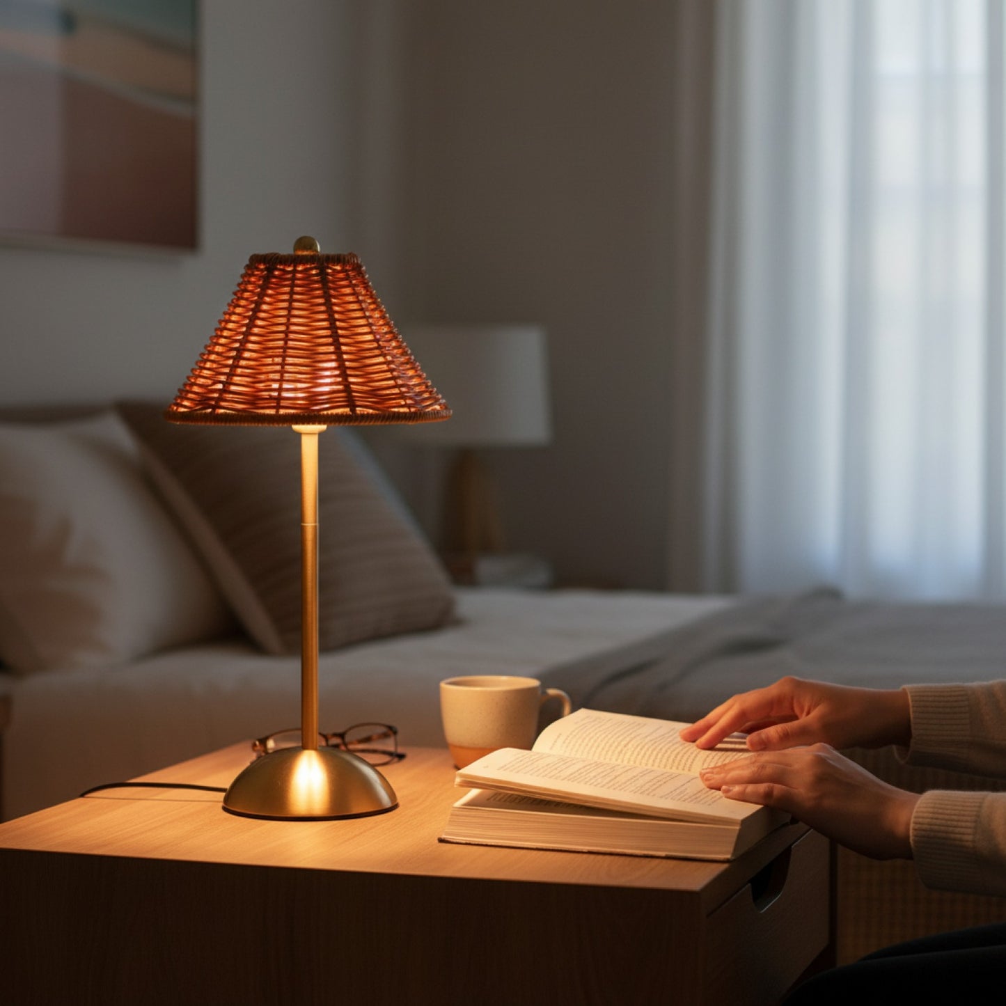 Lampe de Lecture LED Rechargeable : Intensité Variable & Design Rotin
