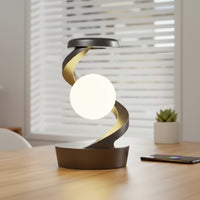 Lampe de Table Rotative Flottante avec Chargeur sans Fil 15W et Veilleuse RGB