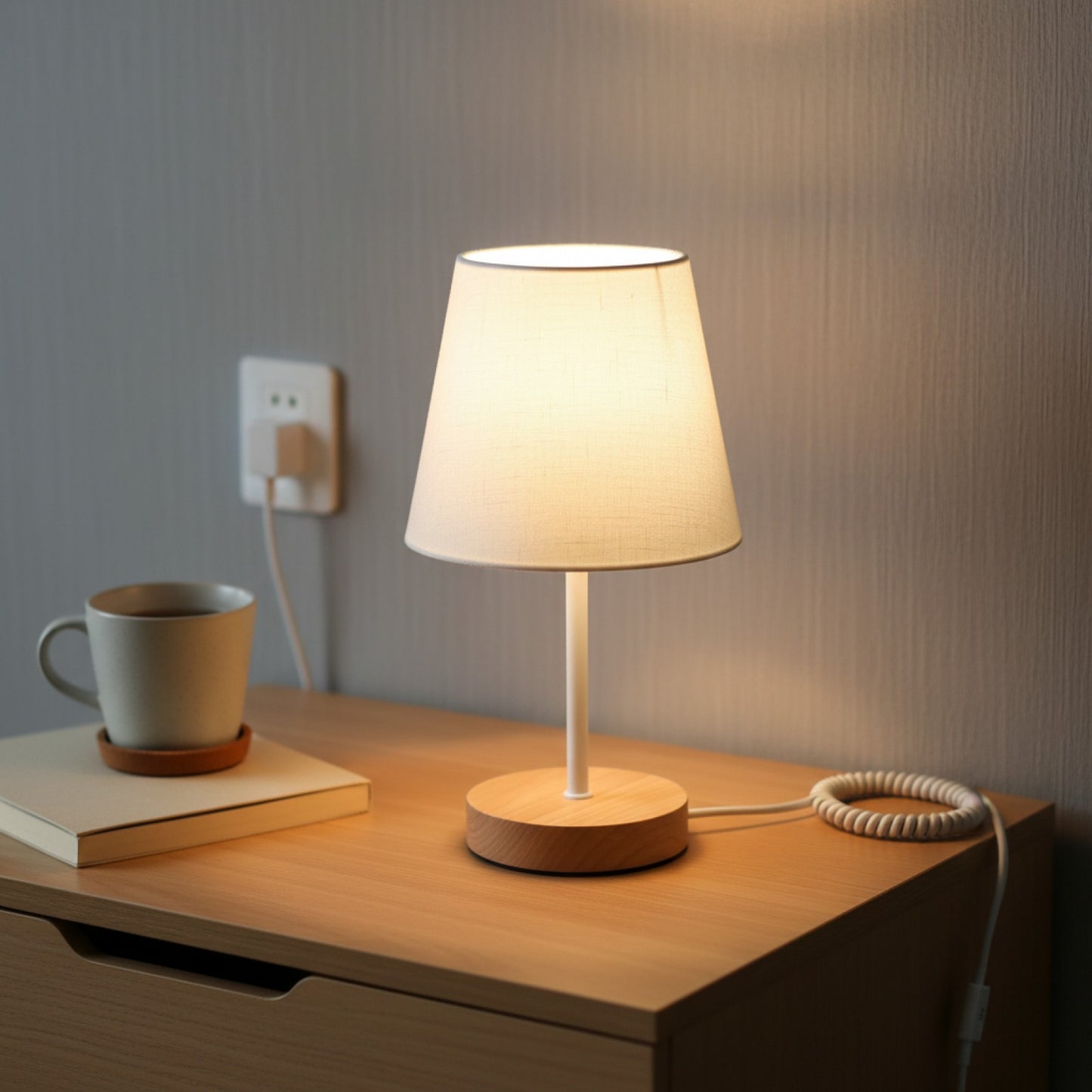 Lampe de Chevet Bois USB Lumière Chaude - Design Cylindrique pour Bureau & Chambre