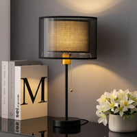 Lampe de Table Design Scandinave Vintage - Or & Noir, Tissu Américain
