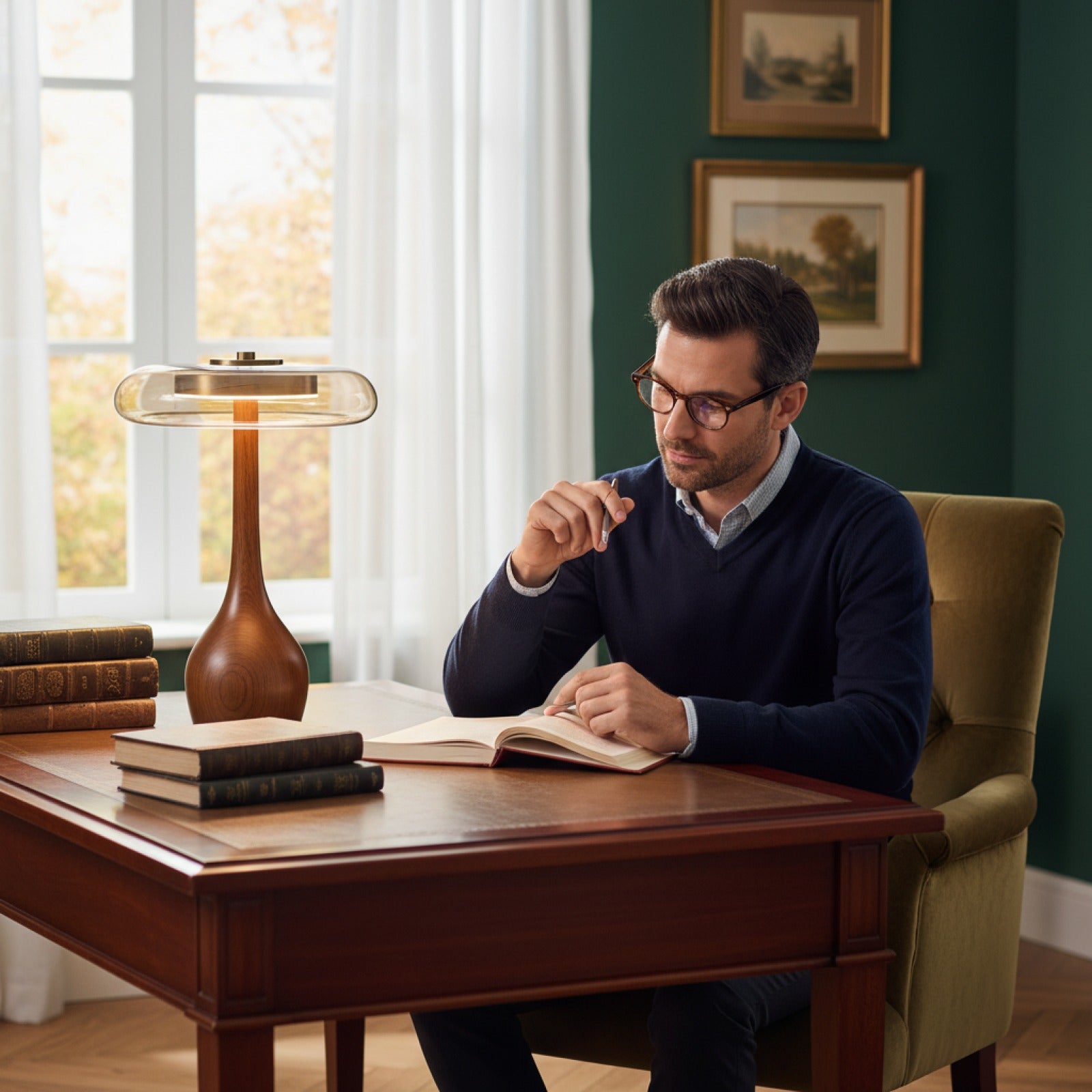 Lampadaire Rétro en Bois et Verre - Style Français pour Salon, Chambre et Bureau