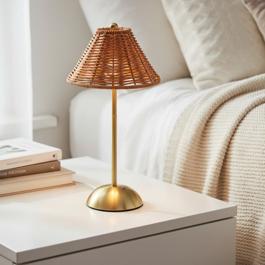 Lampe de Lecture LED Rechargeable avec Variateur d'Intensité - Design Rotin Tissé