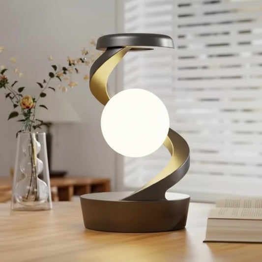 Lampe de Table Rotative Flottante avec Chargeur sans Fil 15W et Veilleuse RGB