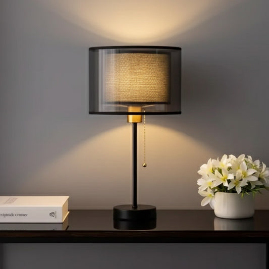 Lampe de Table Design Scandinave Vintage - Or & Noir, Tissu Américain