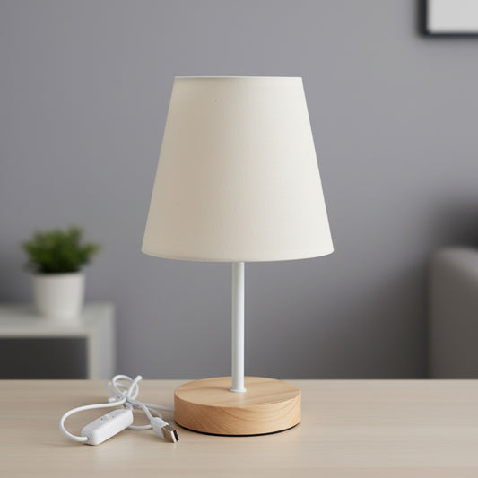 Lampe de Bureau LED en Bois Massif et Tissu - Design Créatif avec Télécommande pour Chambre et Salon