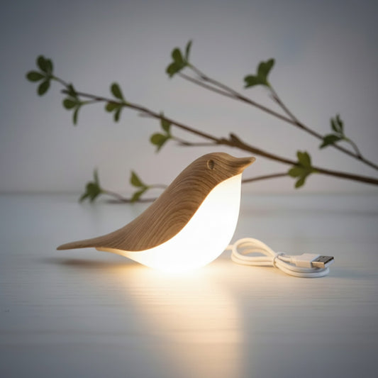 Veilleuse LED "Bird" en Bois Rechargeable - Lampe de Chevet Tactile 3 Couleurs